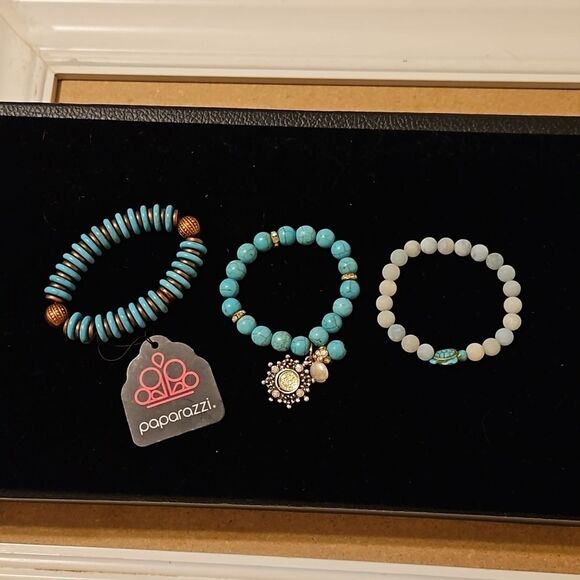 3 Paparazzi turquoise color bracelets one size fits most - Picture 1 of 9